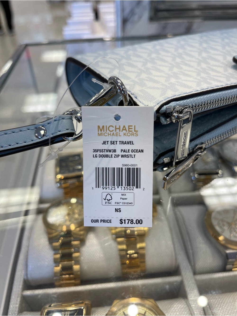 MICHAEL KORS Jet Set Large Double Zip Ombré Signature Logo Wristlet Pale Ocean - Picture 9 of 16